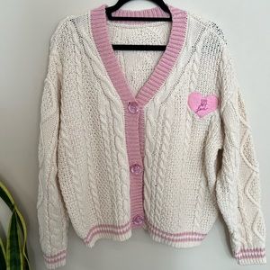 Taylor Swift UR My Lover Cardigan, Cream and Pink with Star Patches